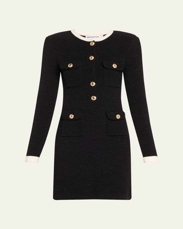 Knit Contrast-Collar Mini Dress